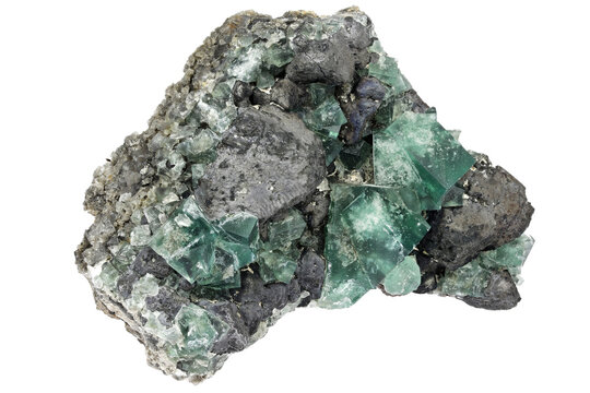 fluorite with galena from Rogerley Mine, England isolated on white background