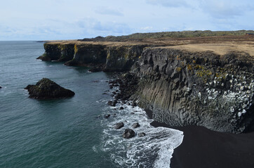 Waves Carressing the Black Sand Beach Along the Shore