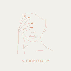  Vector hand drawn emblem for nails saloon.Vector emblem. Simple line art.