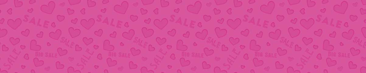 Header for the site, heart on pink background, sale. Design element, background for web. Footer