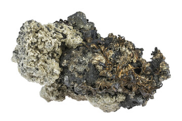 acanthite and silver wires from Shanxi, China isolated on white background