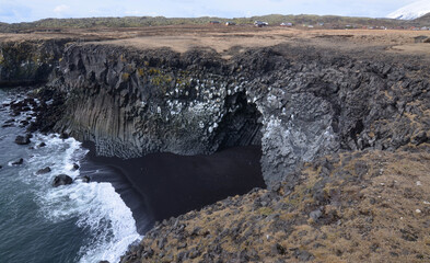 Basalt Column Cave on the Black Sand Beach of Arnarstapi