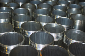 Steel pipes with thread in the production warehouse