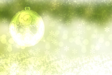 Naklejka na ściany i meble Christmas card template. Abstract festive light green white winter christmas or New Year background texture with a christmas ball. Copy space for design.