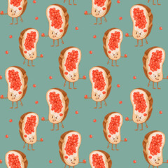 Sandwich seamless pattern with red caviar