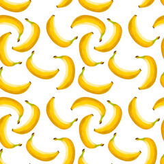 Yellow banana seamless pattern on white background.