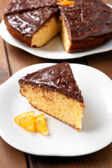 Deliziosa torta fatta in casa con crema di cioccolato e agrumi 