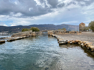 Old stouns bridge over canal , Elounda peninsula
