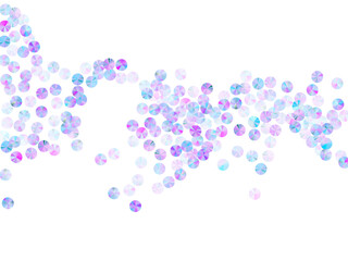 Purple sequins confetti scatter vector illustration. Glamour twinkling spangle particles holiday glitter flatlay. Birthday confetti placer shiny background.
