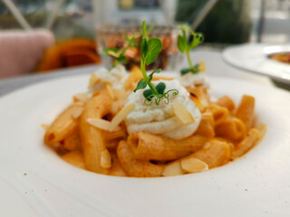 Amazing Italian pasta with shrimps and chorizo 