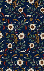 Seamless abstract flowers pattern, floral print. Ottoman motifs. 