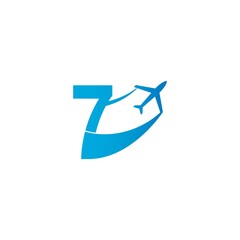 Number 7 with plane logo icon design vector illustration