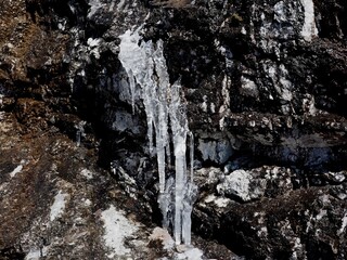 Fototapeta na wymiar The ice on the rock near the summit of Mount Lougheed Kananaskis Alberta Canada OLYMPUS DIGITAL CAMERA