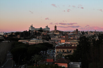 Panorama of Rome from the Orange Garden on the Aventine at sunset.