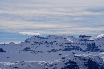 Panoramic landscape from Swiss ski resort Hoch-Ybrig, Switzerland.