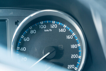 Fototapeta premium Exotic car dashboard showing different gauges and Speedometer