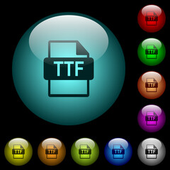 TTF file format icons in color illuminated glass buttons