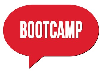 BOOTCAMP text written in a red speech bubble