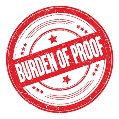 BURDEN OF PROOF text on red round grungy stamp.