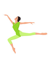 Fototapeta na wymiar Woman dancer in bright green unitard