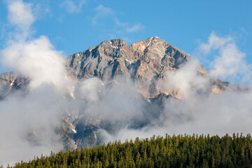 Jasper National Park, Alberta, Canada. View of Pyramid Mountain from Patricia Lake Circle trail.