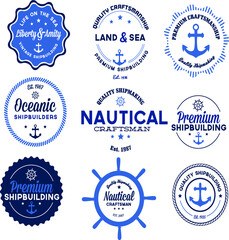 set of nautical badges and labels
