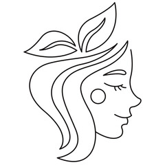 Girl logo. Ecology. Leaves. A smile on your face.