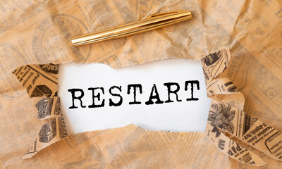 Restart word, inscription. Concept of new start and reset
