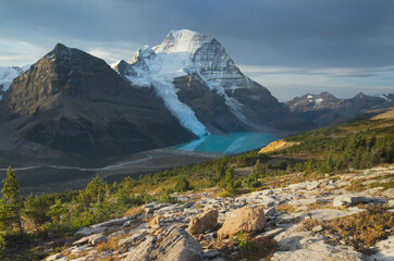 Canada, British Columbia. Mount Robson, highest mountain in the Canadian Rockies, elevation 3,954�m (12,972�ft), seen from Mumm Basin, Mount Robson Provincial Park.