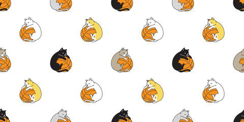 cat seamless pattern basketball kitten calico vector pet sport scarf isolated repeat background cartoon animal tile wallpaper illustration doodle design