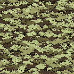 Digital camouflage seamless pattern. Abstract modern pixel camo texture for army and hunting fabric and fashion print. Vector background in military style.