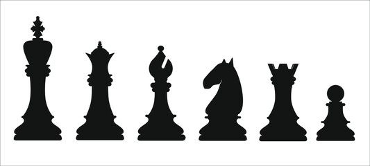 Collection of chess figures isolated on white. Vector illustration.