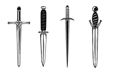 Collection of daggers isolated on white. Vector illustration.