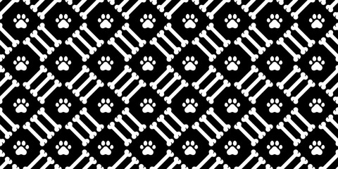dog bone seamless pattern paw footprint checked french bulldog puppy vector pet cartoon repeat wallpaper tile background scarf isolated doodle illustration design