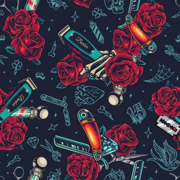 Barbershop vintage colorful seamless pattern