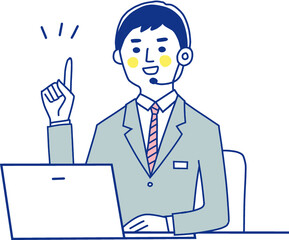 指を差す男性オペレーター