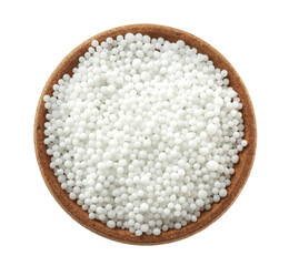 Pellets of ammonium nitrate isolated on white, top view. Mineral fertilizer