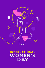 Women's Day outline hand female symbol card