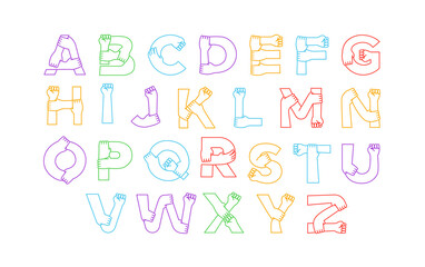 Fototapeta na wymiar Full alphabet set diverse people hand arm isolated