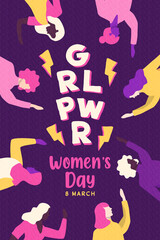 Women's Day girl pwer diverse woman card