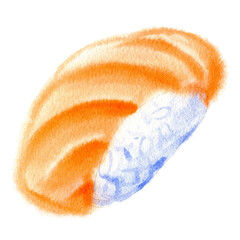 Hand drawn watercolor of sushi isolated on white. Stock illustration of iapanise food.
