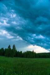 Fototapeta na wymiar Dark stormy sky before a thunderstorm in the countryside