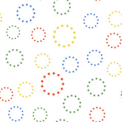Color Flag of European Union icon isolated seamless pattern on white background. EU circle symbol. Waving EU flag. Vector.