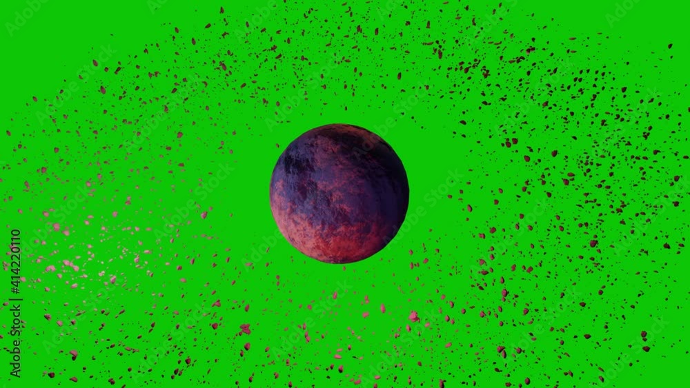 Wall mural endless loop of animation of flying planet with circle of asteroide isolated on green backgroung