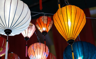 Colourful lanterns during lantern festival, Chinese new year decorations.