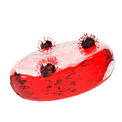 Coronavirus attacking red blood cell, mutant variant COVID 19 invading blood cell, accurate size representation, virus 3d render