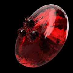 Coronavirus attacking red blood cell, mutant variant COVID 19 invading blood cell, accurate size representation, virus 3d render