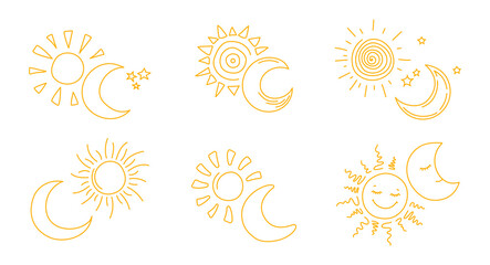 Baby cute print elements. Doodle sun and moon. A simple doodle illustration.