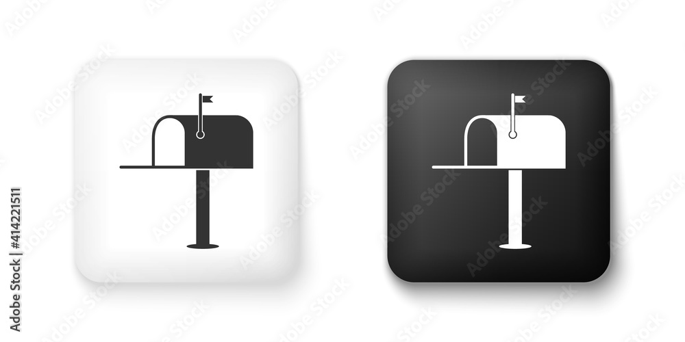 Poster black and white open mail box icon isolated on white background. mailbox icon. mail postbox on pole 