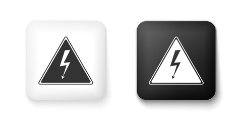 Black and white High voltage sign icon isolated on white background. Danger symbol. Arrow in triangle. Warning icon. Square button. Vector.